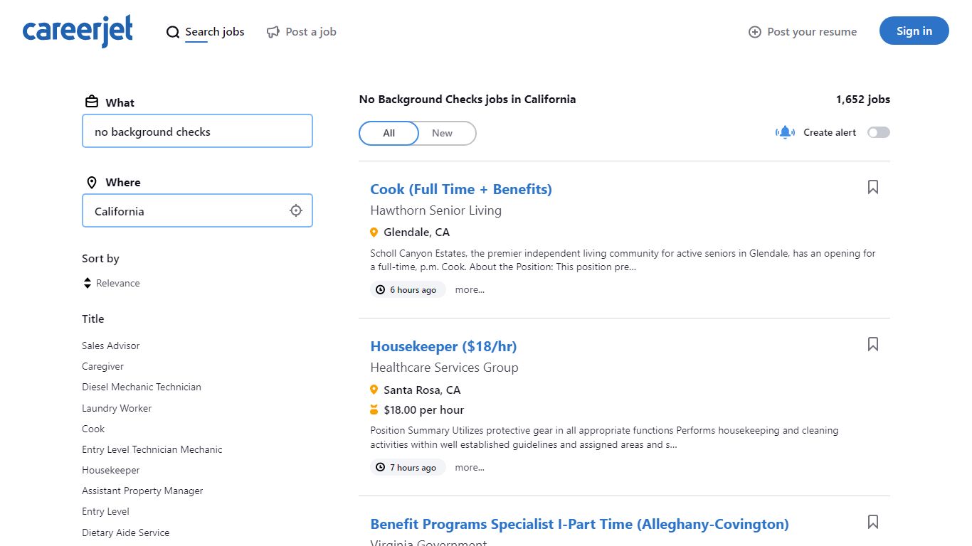 No Background Checks jobs in California | Careerjet
